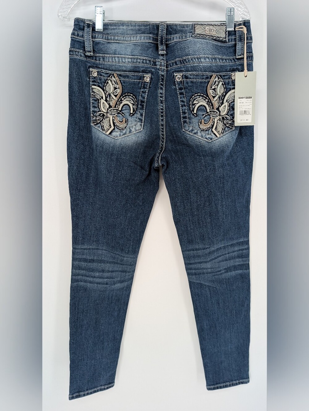 Miss Me M9159S Women’s 30x30 Mid Rise Skinny Jeans Fleur De Lis Embellished New
